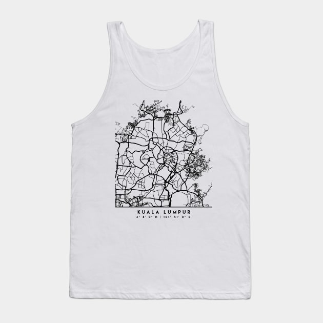 KUALA LUMPUR MALAYSIA BLACK CITY STREET MAP ART Tank Top by deificusArt